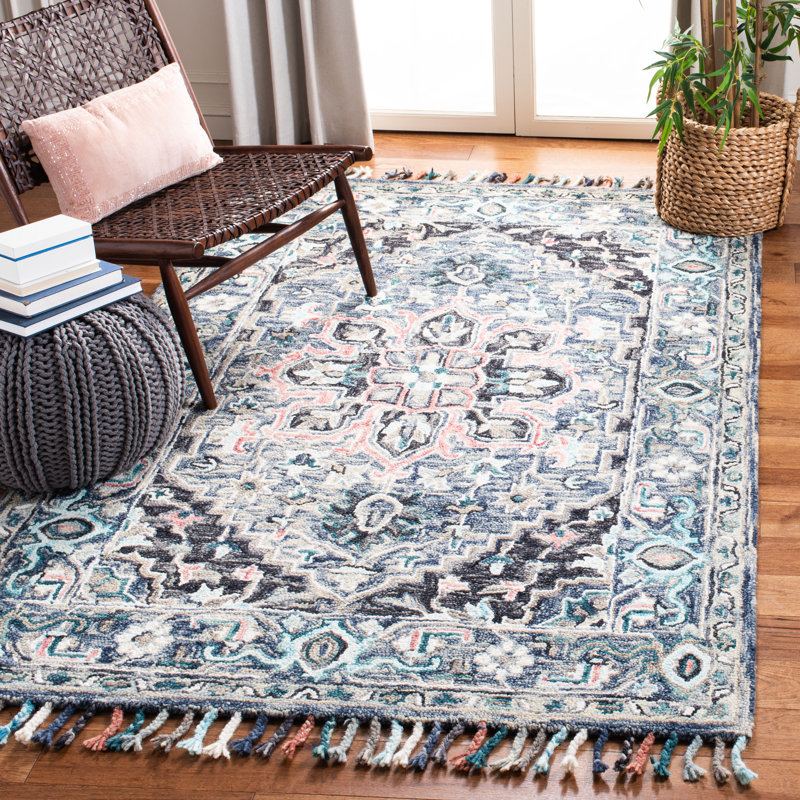 Arkadijus Oriental Handmade Tufted Wool/Cotton Area Rug in Pink/Blue, Rectangle 2' x 3'