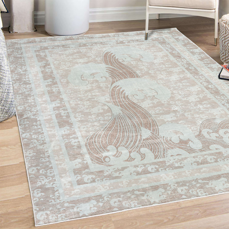 Tapis taupe chaud / bleu bébé, Rectangle 5 pi 2 po x 7 pi 6 po