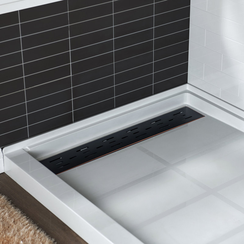 60" x 36" Solid Surface Single Threshold Shower Pan Base with Drain Assembly & Drain Cover Included, Non-Slip, Left