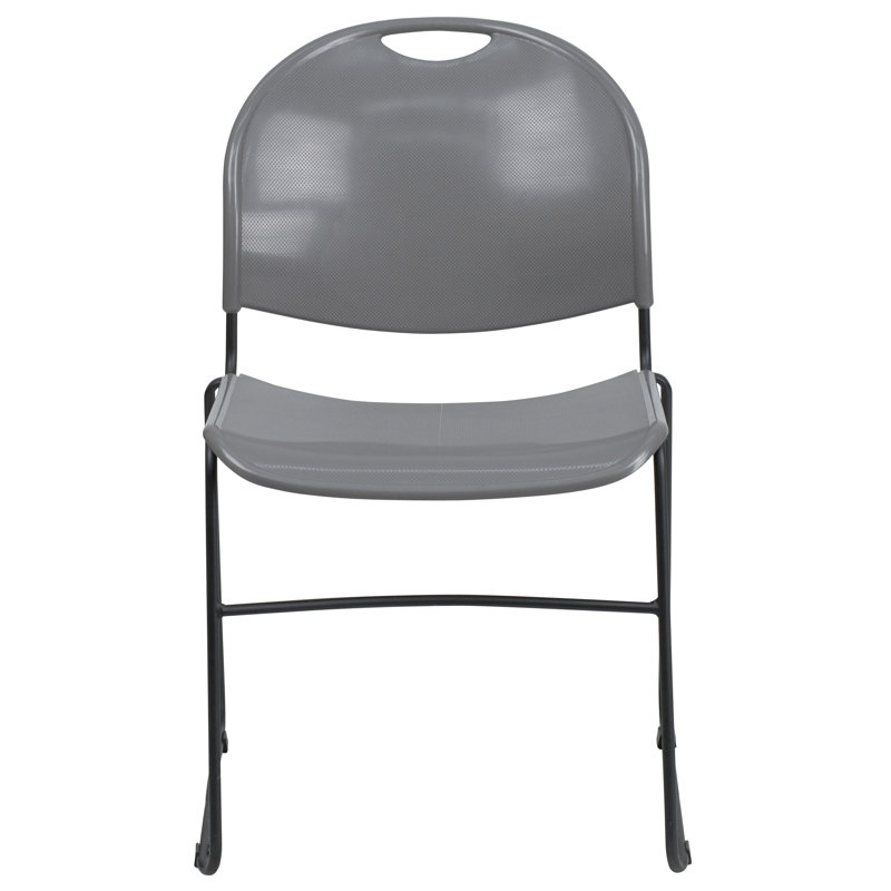 Hercules Series 880 lb Ultra-Compact Gray Vinyl Stack Chair with Black Metal Frame