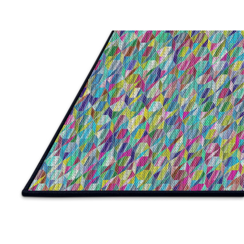 Tapis jaune/bleu/orange à motifs, Rectangle 5 pi x 8 pi