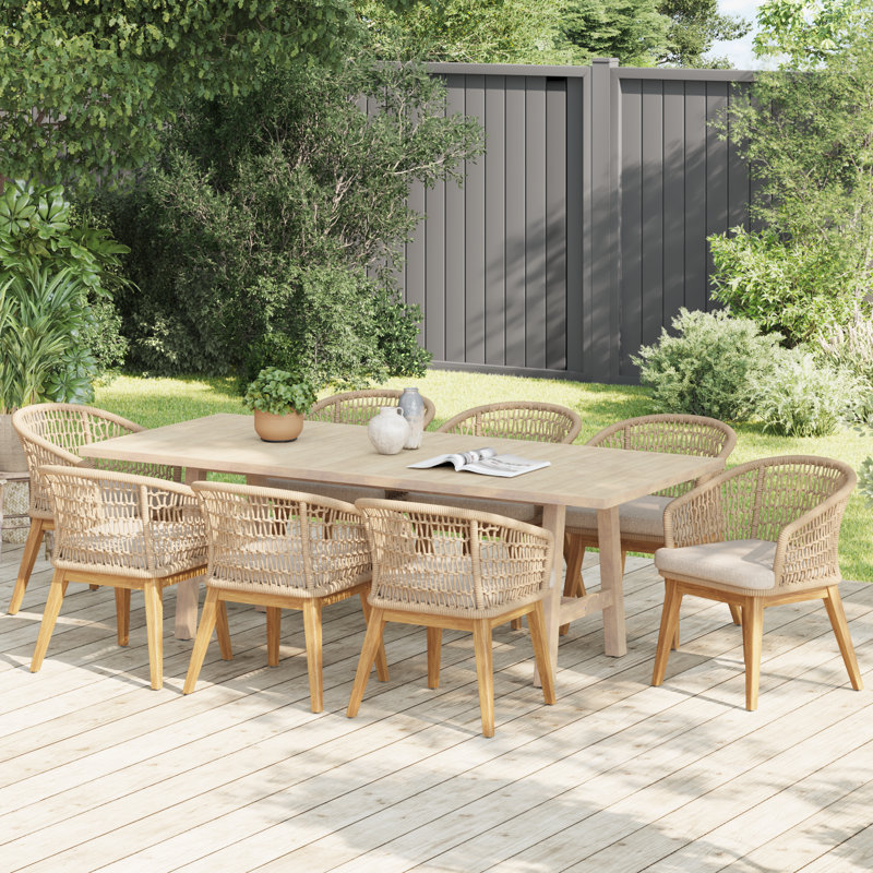 Ensemble repas d'extérieur rectangulaire avec coussins, Beige, 8