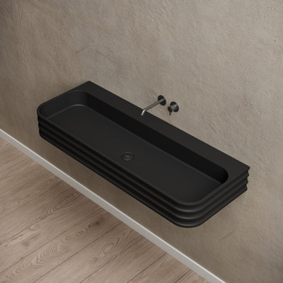 Lavabo de salle de bain cannelé à fixation murale rectangulaire à surface solide 31,5 po x 18 po Monblari