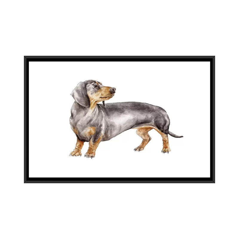 " Black And Tan Dachshund ", 18" H x 26" W x 1.5" D, No Mat, Black Framed Canvas