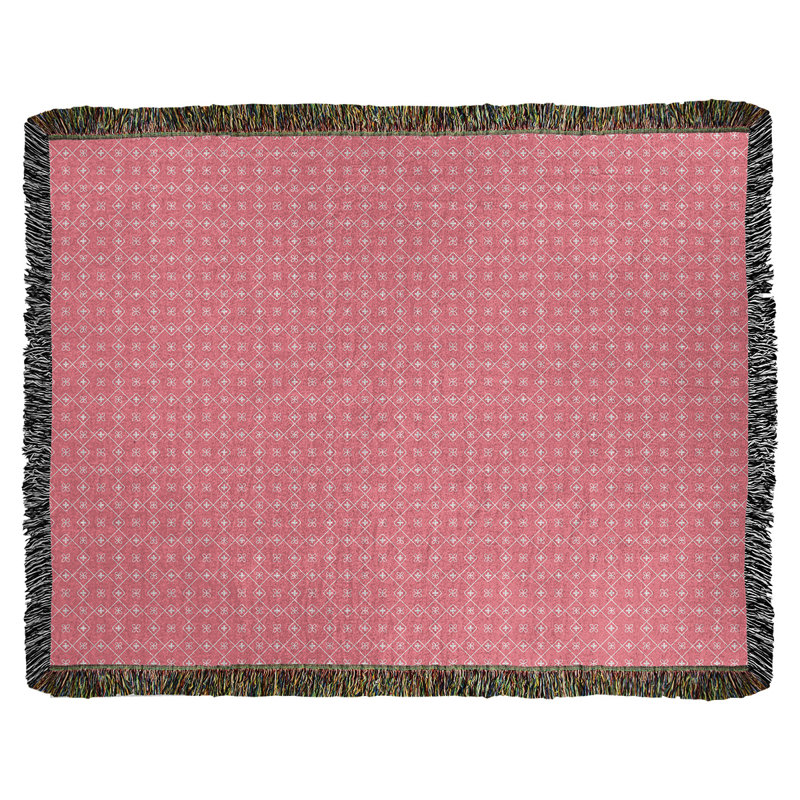 Couverture en coton tissé Katelyn Elizabeth, l 60 po x L 80 po, Corail / blanc