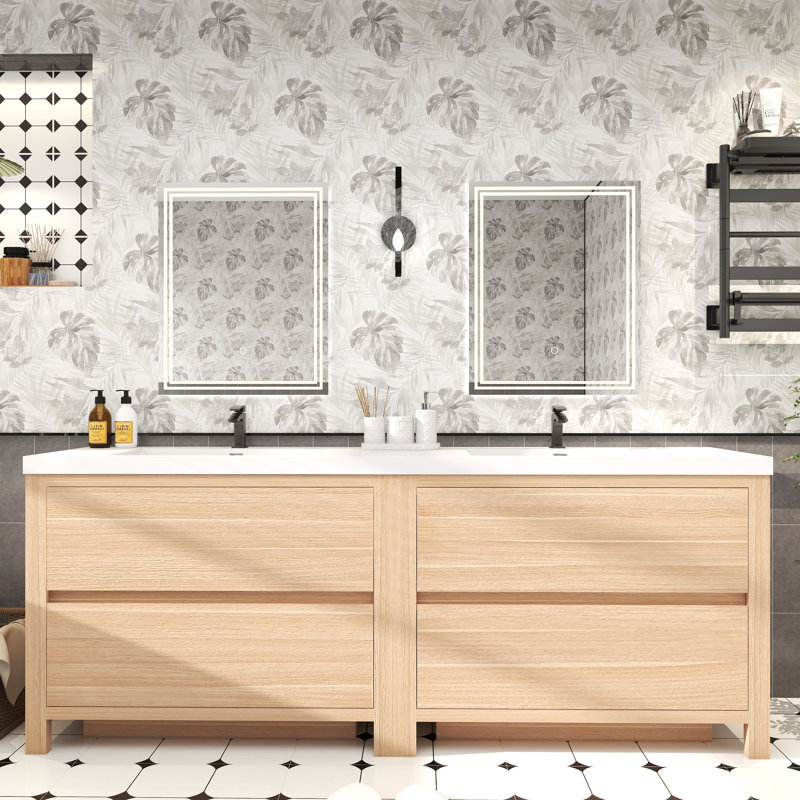 Maribell 83.5'' Double Bathroom Vanity with Acrylic Top, Light Oak