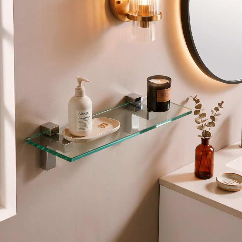 Eunson Floating Shelf, Polished Chrome, 3.5" H x 13.8" W x 4.7" D