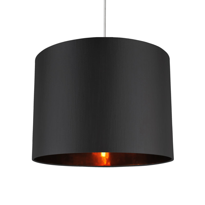 20cm H Silk Drum Pendant Shade, Black/Copper