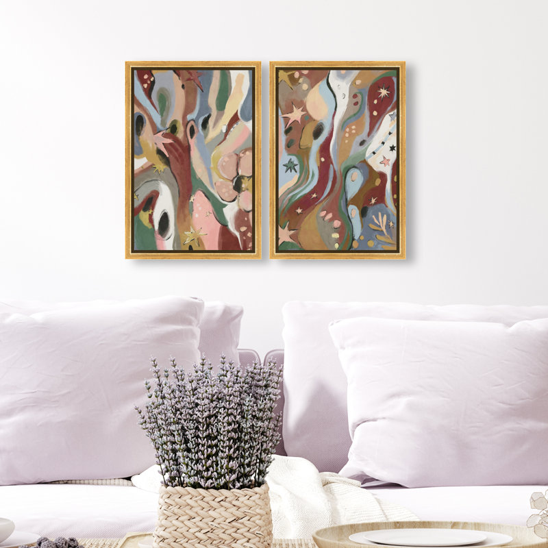 Modern Folk Set Set by Oliver Gal, 62"H x 42"W, Gold Floater Frame