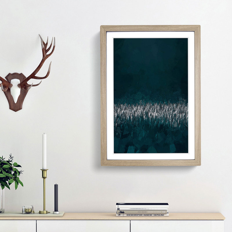 Sunlight upon a Pine Tree Forest in Abstract - Framed Print, 48cm H x 36cm W x 2cm D, Oak Framed