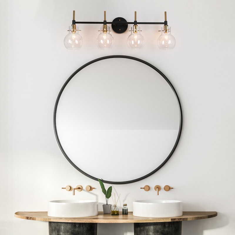 Éclairage de salle de bain moderne à 4 lumières à intensité variable noir / laiton Satilla, Or