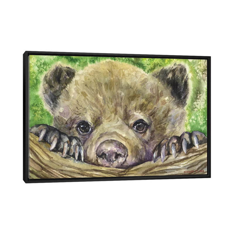 Impression sur toile ours, H 18 po x l 26 po x P 1,5 po, Toile encadrée noire, Pas de tapis