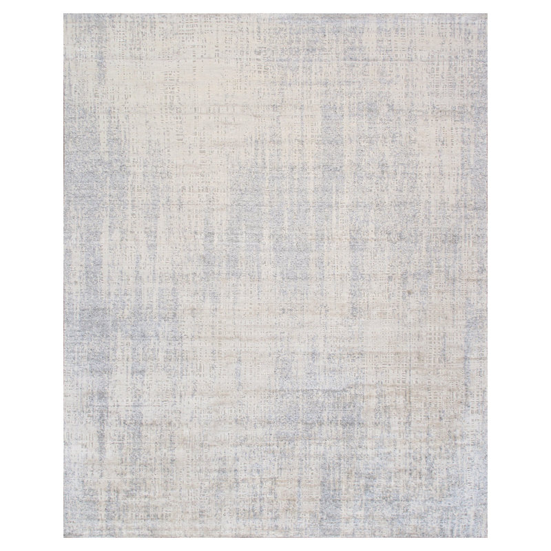 Handmade Gray Abstract Wool Viscose Silk 8' x 10' Rug