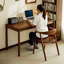 Bureau rectangulaire en bois massif brun noisette avec 2 tiroirs-1165213392