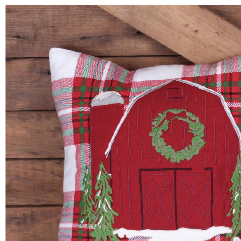  Coussin décoratif réversible en coton rouge, vert et blanc