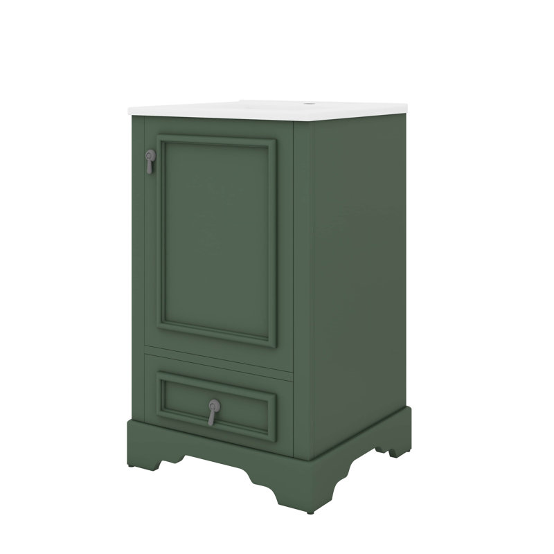 Meuble-lavabo de 20 pouces avec lavabo intégré Conception de lavabo simple avec porte à fermeture en douceur réglable, Vert
