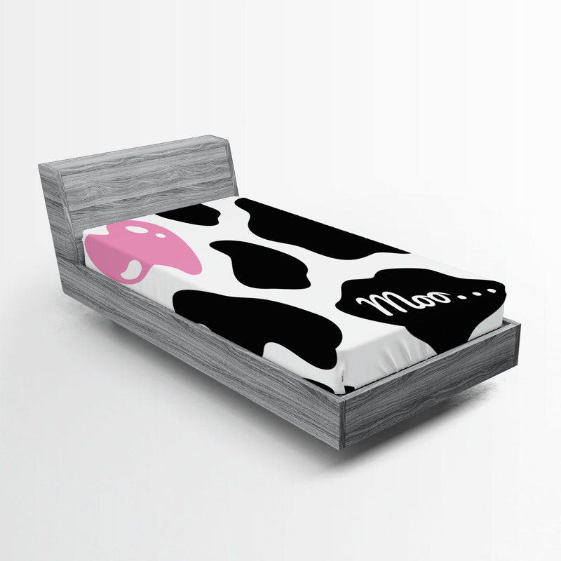 Drap-housse orange Ambesonne, Drap-housse pour lit simple TG, Imprimé animal rose / noir / blanc