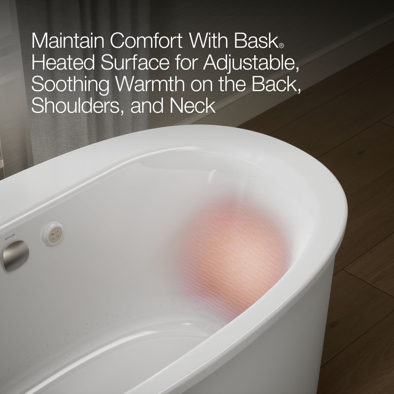 Sunstruck® 60" x 34" Freestanding Heated Bubble Massage Air Bath with Bask Heated Surface and Straight Shroud, White