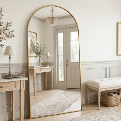 Oversized Large Arched Metal Full Length Mirror, 3 Installation Ways Freestanding, Leaning & Wall Mounted Full Body Floor Mirror for Bedroom, Entryway, Living Room & Cloakroom