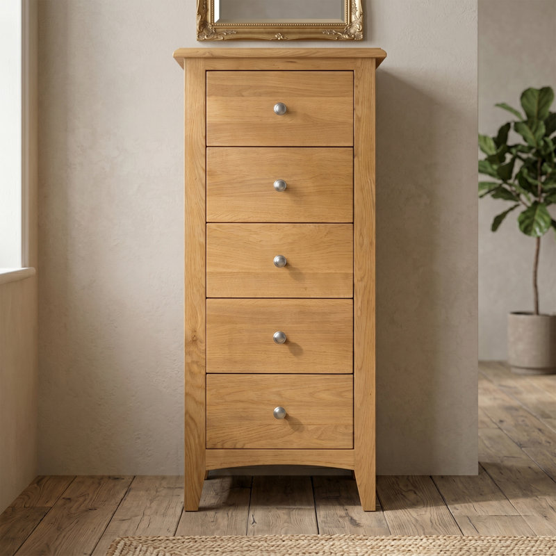 Farah Oak 5 Drawer Narrow Chest