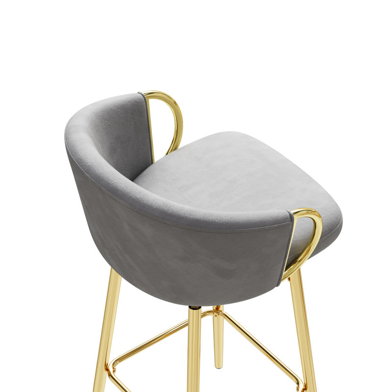 Modern Style 360° Swivel Velvet High Stools ( Of 2), Grey, Comfortable Seats, Stable Structure 2Pcs Bar Chairs, Function, Beige Thick Padding, For Daily Use, Suitable Various Uses
