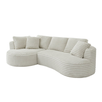 4 - Seat Curved L Shape Luxury Sleeper, Corduroy, Cream, Pocket Spring, No Assembly For Reception Spaces Comfort Driven Couch, Apartment