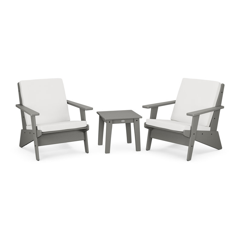 Ensemble de chaises modernes 3 pièces POLYWOOD x Sol 72, Toile Sunbrella® naturel, Gris ardoise