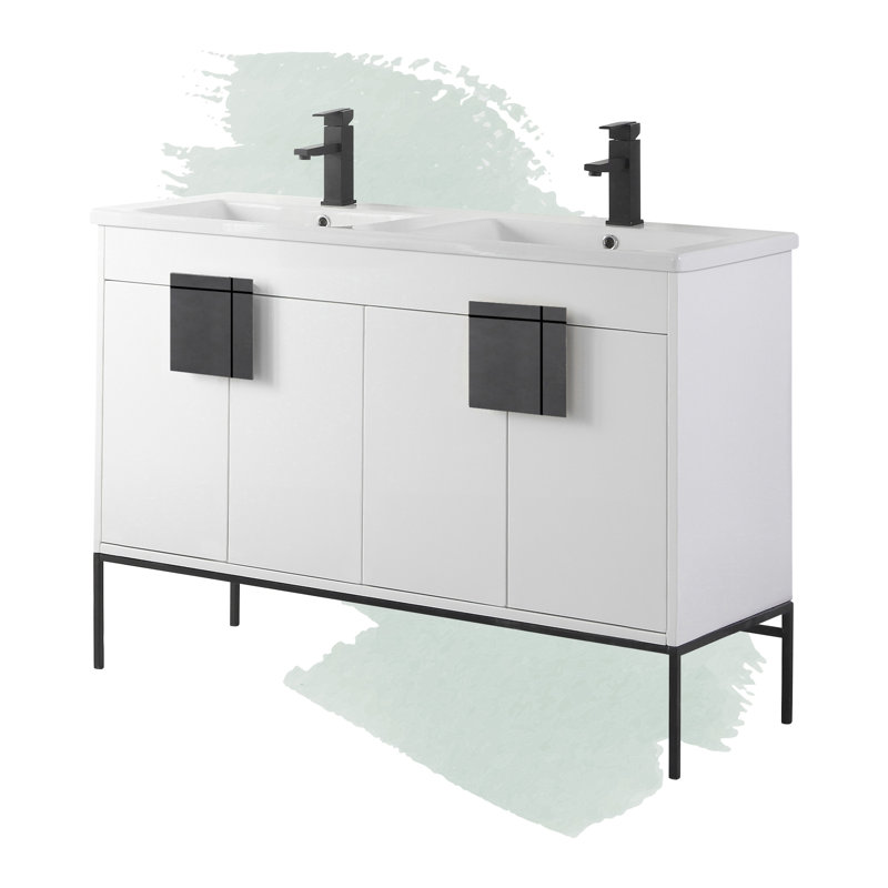 Ensemble de meuble-lavabo double 48 po Tortola, Noir mat, Peinture blanc mat