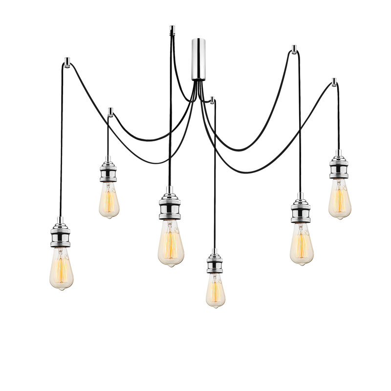Elegant Nostalgia Chandelier, Chrome Finish, Adjustable Height 49.6 x 40.2 inches | Metal Body, 6 x E27 Sockets (Max 40W) | Base Plate: 6.3 inches, Perfect for Dining Rooms & Living Spaces, Timeless Design