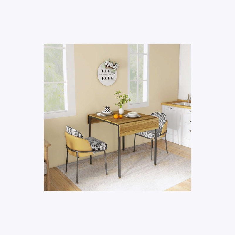 HOMCOM Industrial Folding Dining Table for 2 to 4, Space Saving Drop Leaf Kitchen Table for Small Spaces, Walnut, Walnut