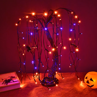  24-inch Halloween Willow Tree Led Spooky Bonsai Night Light,80 Led Lights, Battery Powered Or Dc Adapter(included) (orange+purple)