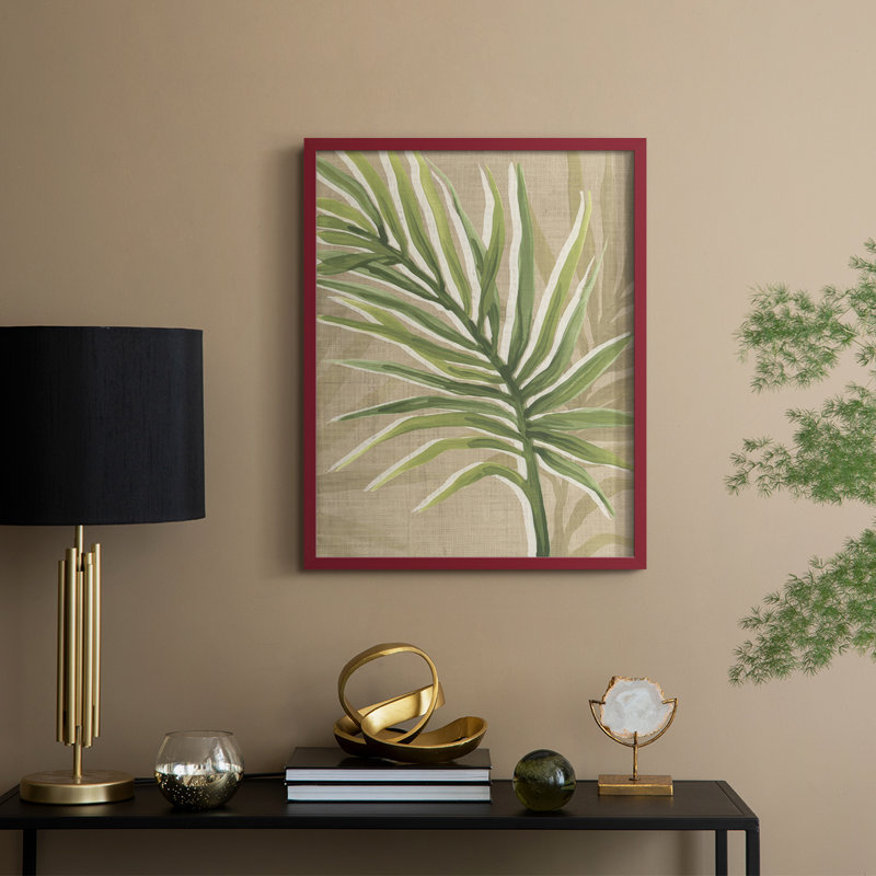 Impression sur toile de jute Palm Frond II - bois massif, H 11 po x l 9 po, Rouge