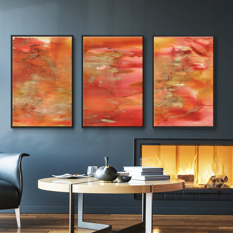 " Higher Emotions I " 3 - Pieces, Black Framed, 40" H x 78" W
