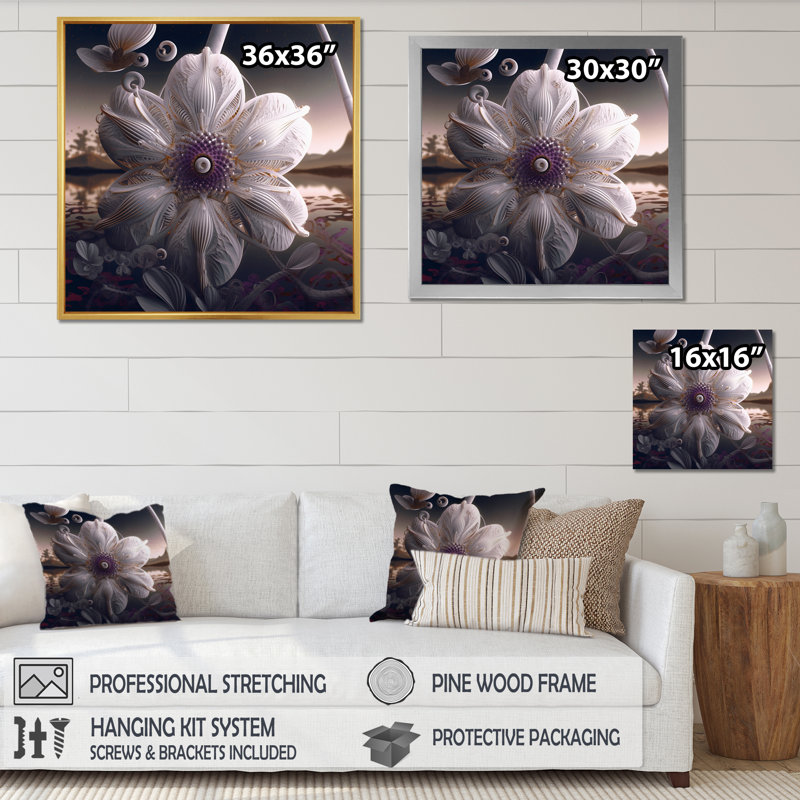 Magie blanche magnolia à l'aube sur toile, H 24 po x l 24 po x P 1 po, Cadre simple blanc
