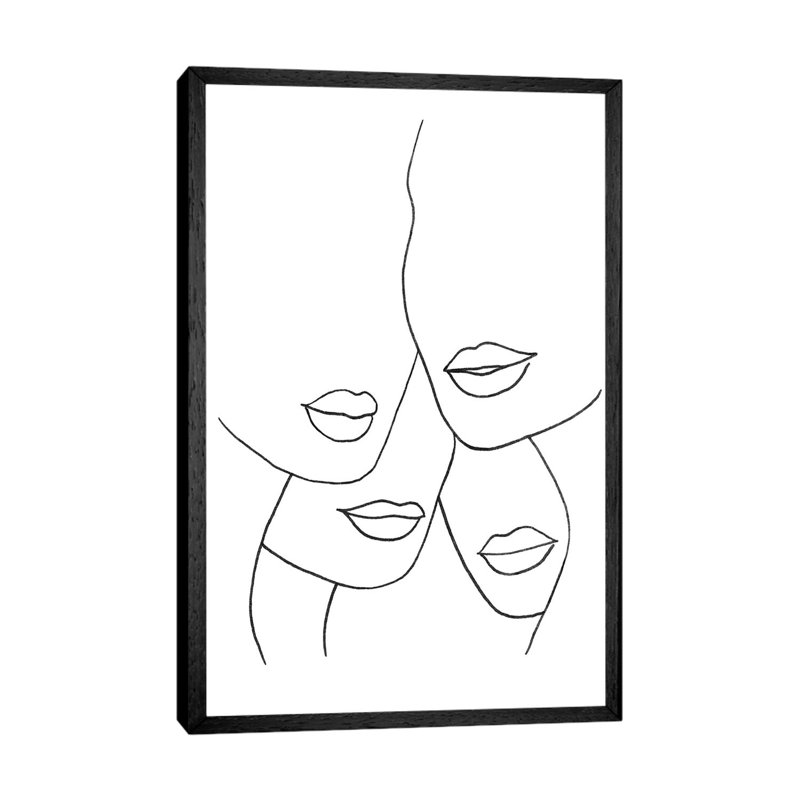 Female Lips Line-Art 1 Piece Wall Art on Canvas, 66.04cm H x 45.72cm W x 3.81cm D, Black Framed