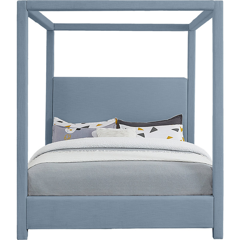 Mistaya Dunwich Solid Wood and Upholstered Platform, Sky Blue Linen , Full