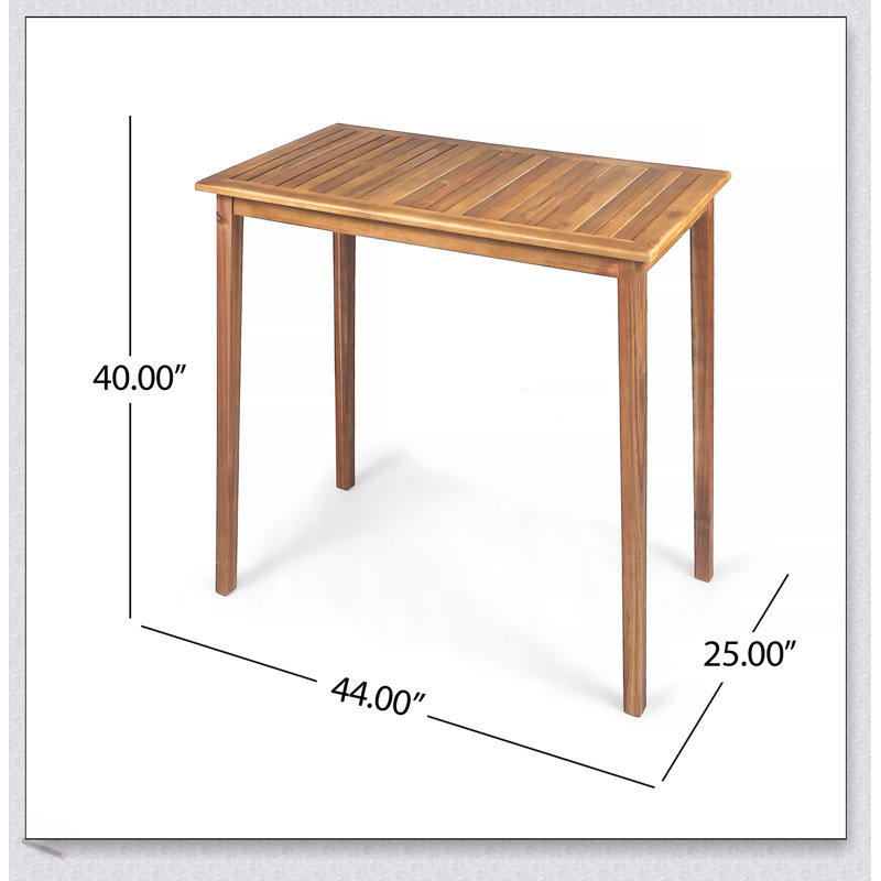 Table de bar d'extérieur rectangulaire en bois d'acacia minimaliste avec finition en teck pour une utilisation durable et élégante du patio