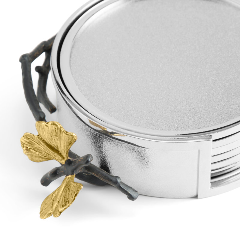 Butterfly Ginkgo Coaster Set With Holder