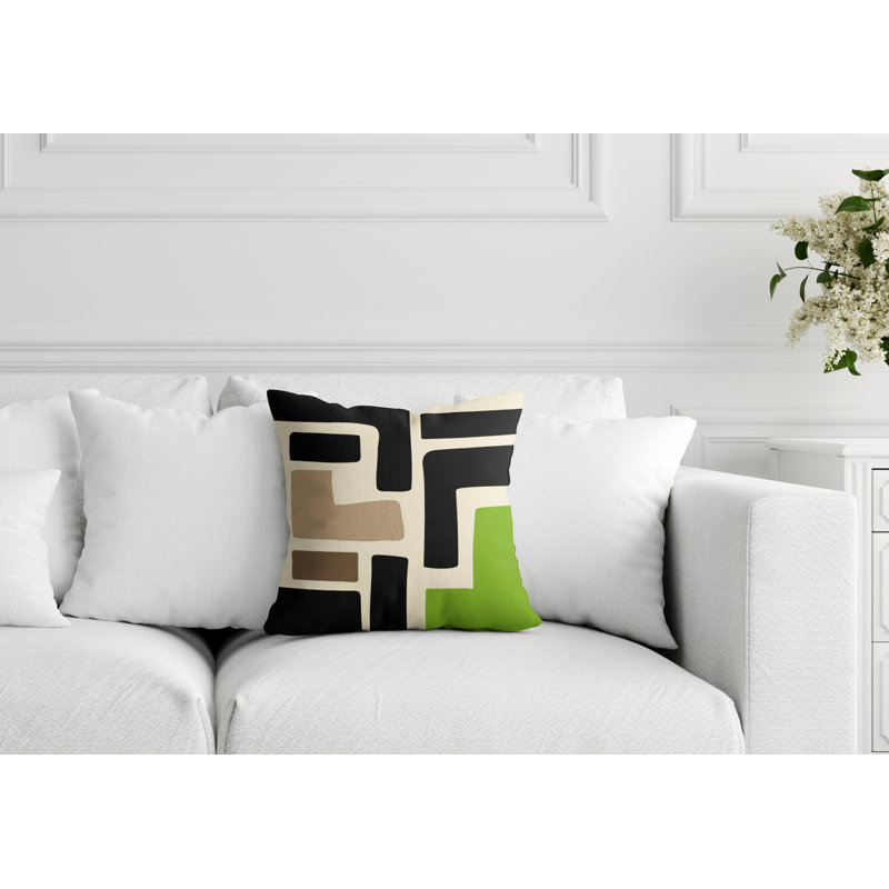 Coussin intérieur / extérieur en polyester filé Banksy, Chartreuse / blanc cassé, 15 po x 15 po