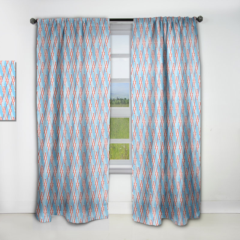 Blue And Red Plaid - Abstract Mid-Century Modern Blackout Curtain Single Panel, 52" W x 108" L