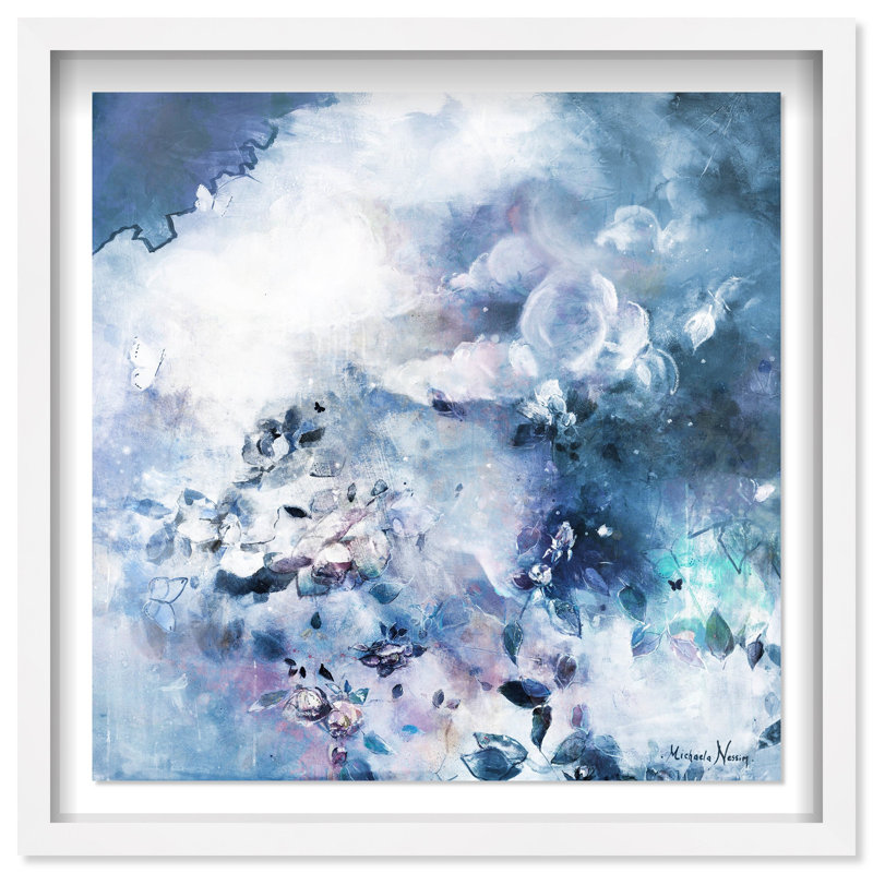 Oliver Gal Michaela Nessim - Call the Blues Abstract - Luxury Shadowbox Framed Wall Art, 31.5" H x 31.5" W, White