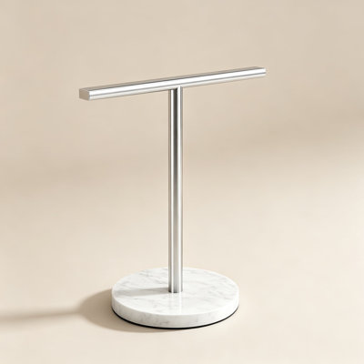 T-Shape Hand Towel Holder Stand with Heavy Marble Base, Stainless Steel Countertop Towel Rack for Bathroom and Kitchen, Brushed Nickel