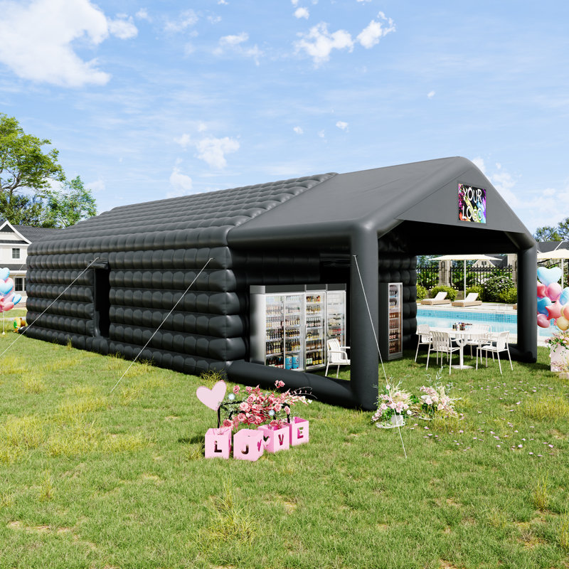 Grande tente de boîte de nuit gonflable noire 39 x 20 x 14 pi pour adultes avec aire de repos Pavilion, pavillon de nuit gonflable noir avec 2 portes latérales et zone de logo pour les mariages, les anniversaires et les événements dans la cour