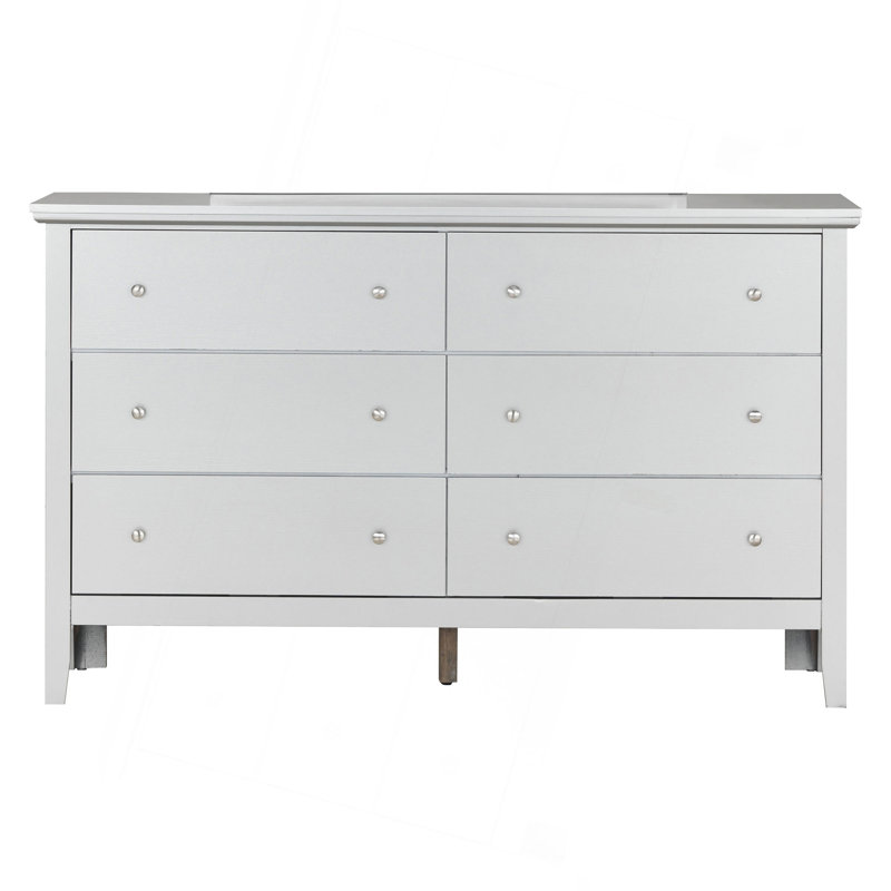 Commode 6 tiroirs avec boutons ronds, Gris clair