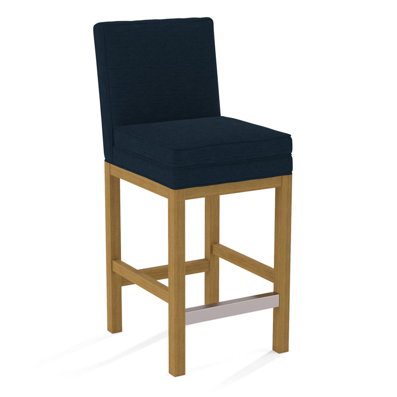 Upholstered Stool, Honey Finish, Gray Sugar Performance; 0863-84