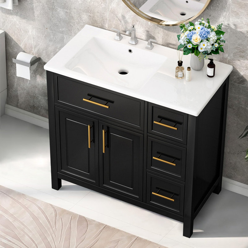 36'' Single Bathroom Vanity with Ceramic Top, Black