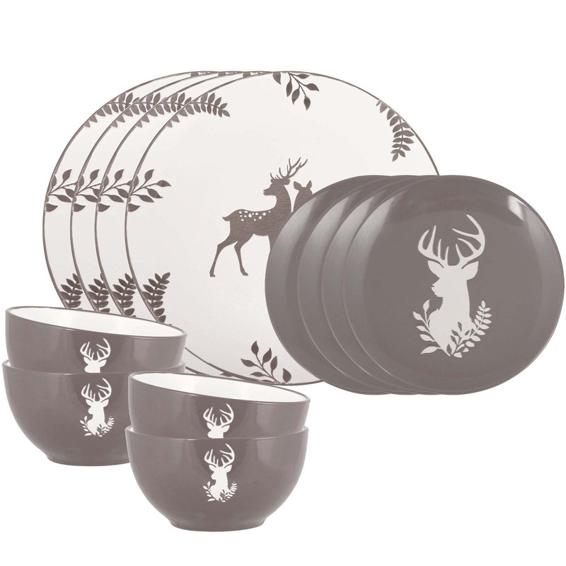 Piece Stoneware Dinnerware Set - Service for 4, Grey