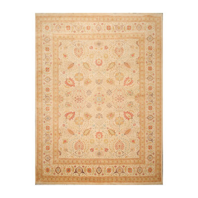 Tapis unique beige / doré / brun clair en laine noué à la main 9 pi 1 po x 11 pi 10 po