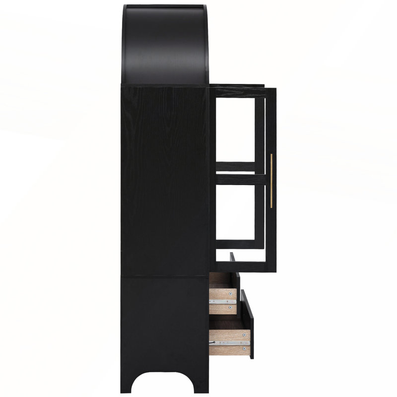 Elegant Arched Tall Kitchen Pantry Cabinet with 2 Large Drawers, Black