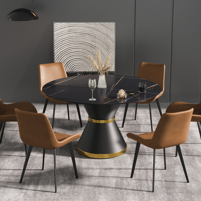 Ensemble de table de salle à manger 6 pièces avec chaises en similicuir, ensemble de salle à manger 7 pièces, Noir, Brun